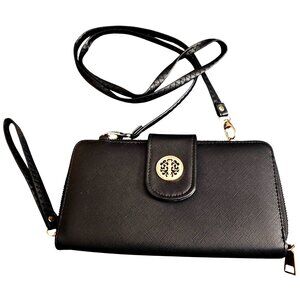 Black Faux Leather Crossbody Wallet With Detachable Strap & Zipper Closure